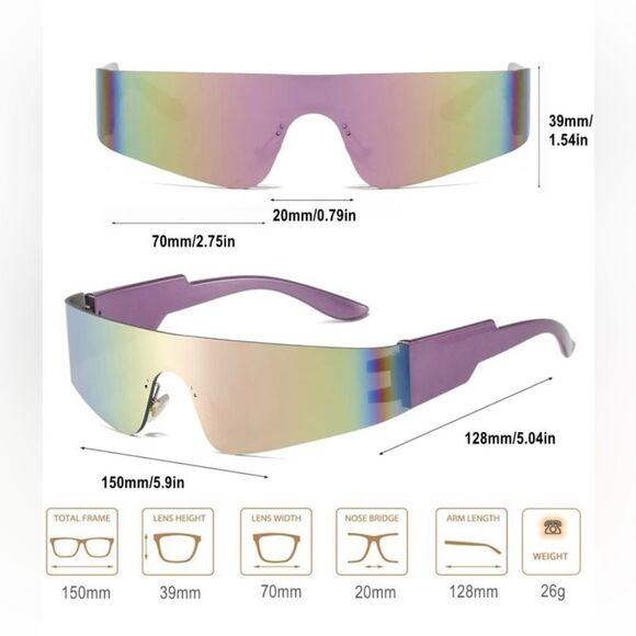 Futuristic Wrap Around Sunglasses Men Women Visor Cyber Glasses Monoblock Cyclop - Picture 2 of 3